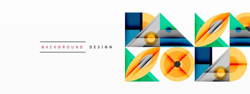Geometric abstract composition with intersecting shapes, circles, triangles, and 스톡 일러스트