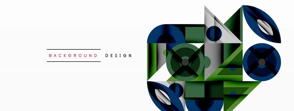 Geometric abstract composition with intersecting shapes, circles, triangles, and Stock Illustration