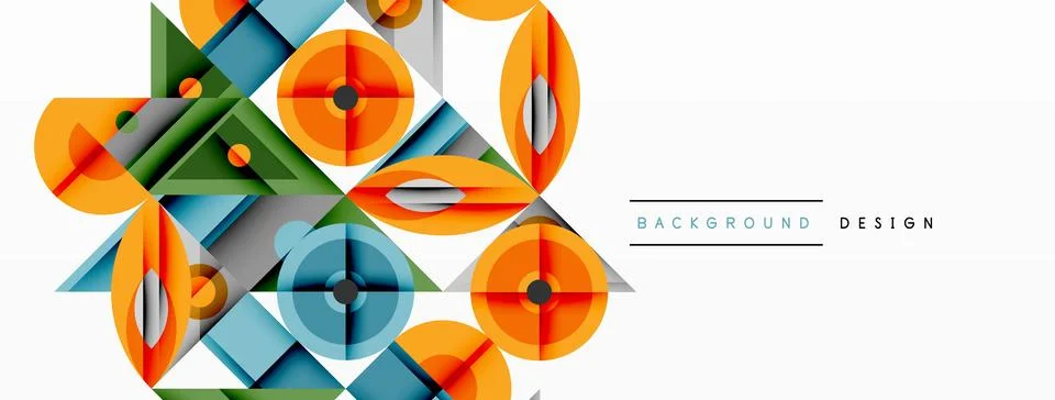 Geometric abstract composition with intersecting shapes, circles, triangles.. Stock Illustration