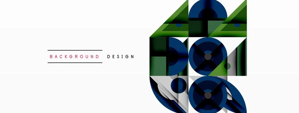 Geometric abstract composition with intersecting shapes, circles, triangles, and Stock Illustration