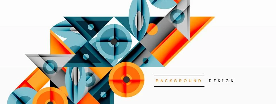 Geometric abstract composition with intersecting shapes, circles, triangles.. Stock Illustration