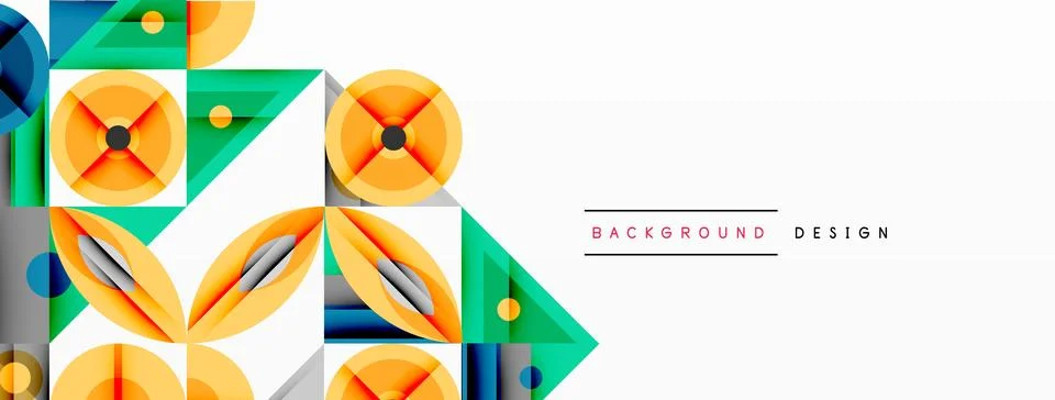 Geometric abstract composition with intersecting shapes, circles, triangles.. Stock Illustration