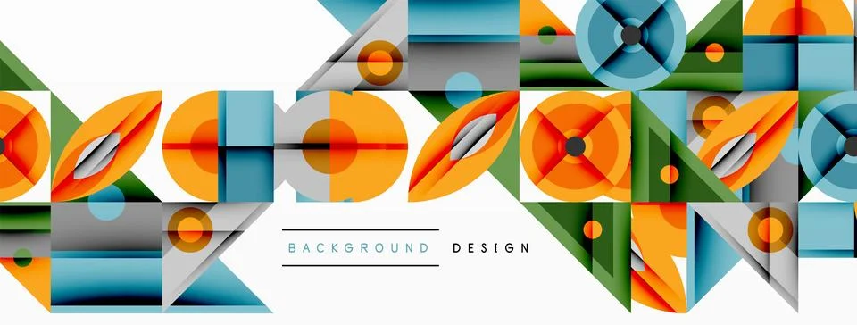 Geometric abstract composition with intersecting shapes, circles, triangles.. Stock Illustration