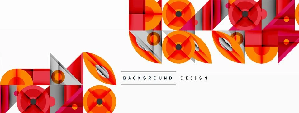 Geometric abstract composition with intersecting shapes, circles, triangles, and Stock Illustration