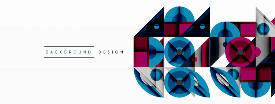 Geometric abstract composition with intersecting shapes, circles, triangles.. Stock Illustration