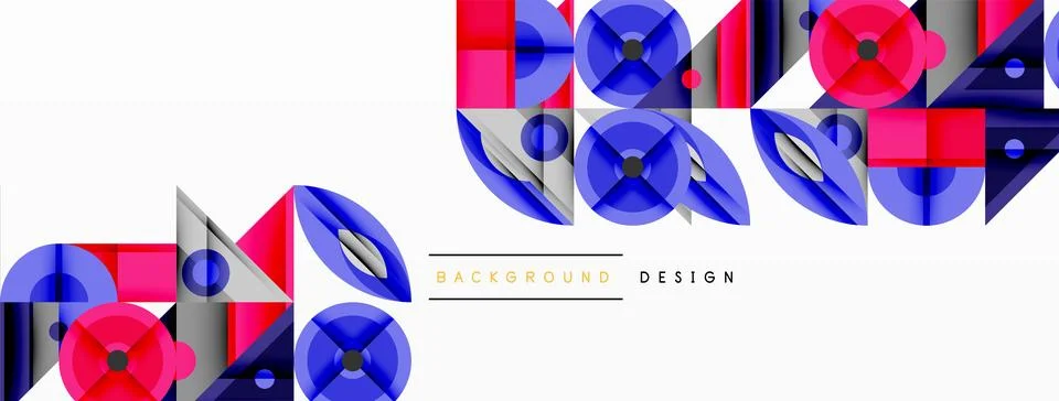 Geometric abstract composition with intersecting shapes, circles, triangles.. Stock Illustration