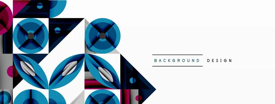 Geometric abstract composition with intersecting shapes, circles, triangles.. Stock Illustration