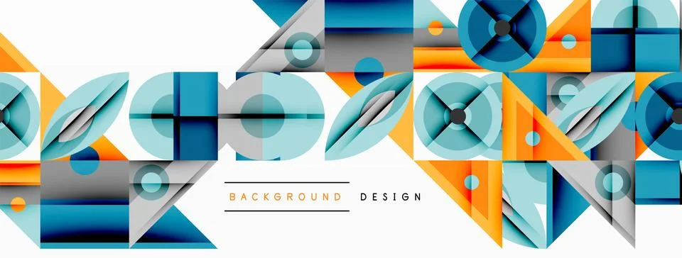 Geometric abstract composition with intersecting shapes, circles, triangles.. Stock Illustration