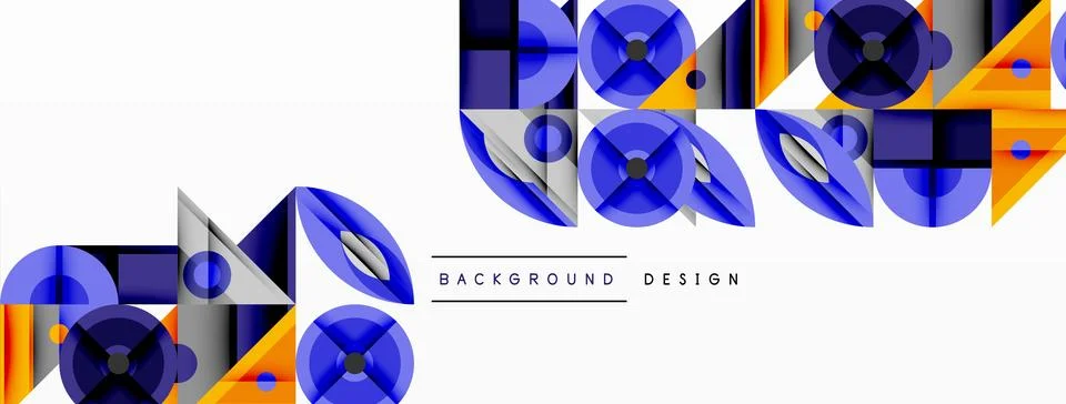 Geometric abstract composition with intersecting shapes, circles, triangles, and Stock Illustration