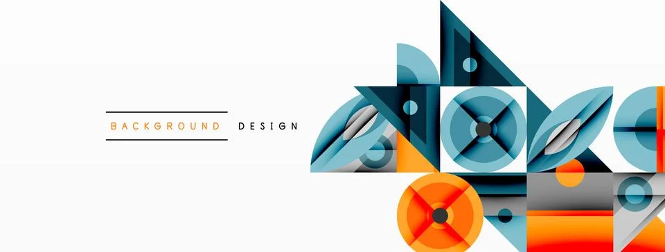 Geometric abstract composition with intersecting shapes, circles, triangles, and Stock Illustration