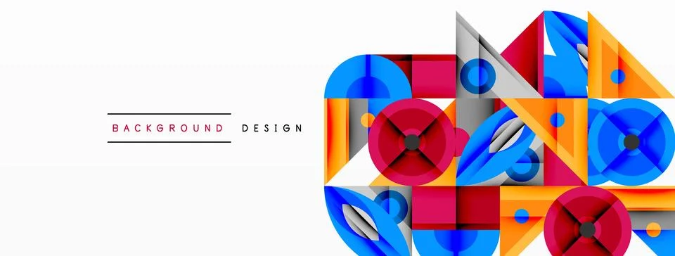 Geometric abstract composition with intersecting shapes, circles, triangles, and Stock Illustration