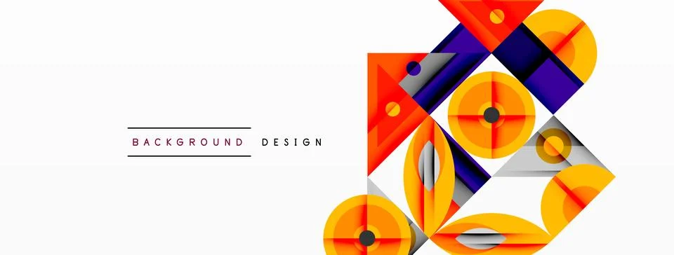 Geometric abstract composition with intersecting shapes, circles, triangles, and Stock Illustration