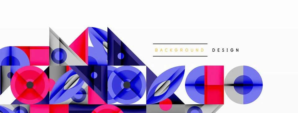 Geometric abstract composition with intersecting shapes, circles, triangles, and Stock Illustration