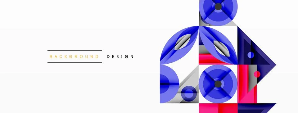 Geometric abstract composition with intersecting shapes, circles, triangles, and Stock Illustration