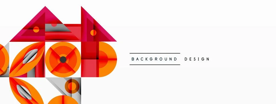 Geometric abstract composition with intersecting shapes, circles, triangles, and Stock Illustration