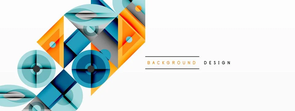 Geometric abstract composition with intersecting shapes, circles, triangles, and Stock Illustration