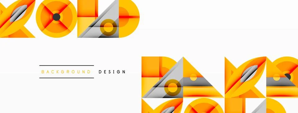 Geometric abstract composition with intersecting shapes, circles, triangles, and Stock Illustration