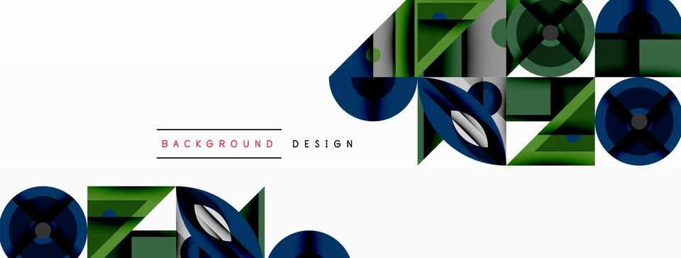 Geometric abstract composition with intersecting shapes, circles, triangles, and 스톡 일러스트