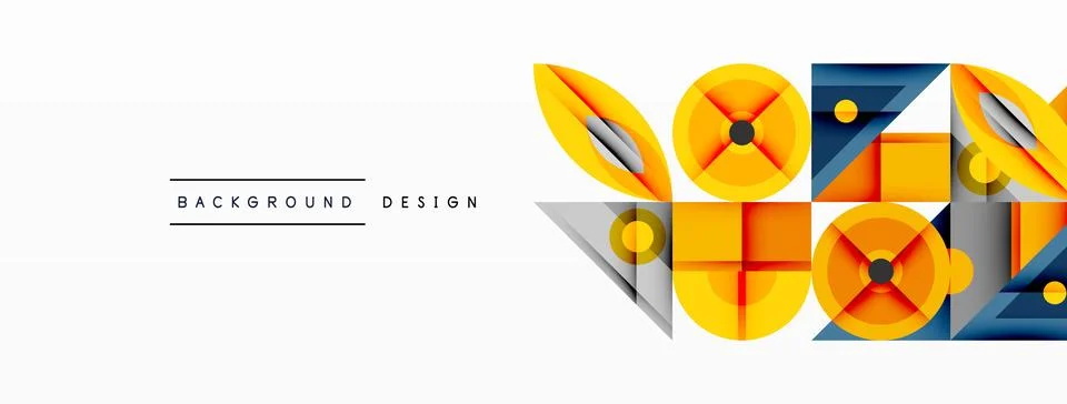 Geometric abstract composition with intersecting shapes, circles, triangles, and Stock Illustration