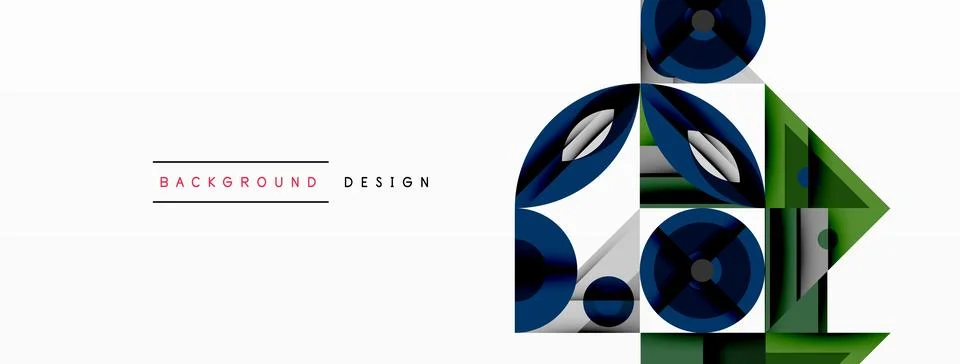 Geometric abstract composition with intersecting shapes, circles, triangles, and Stock Illustration