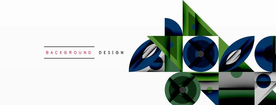 Geometric abstract composition with intersecting shapes, circles, triangles, and Stock Illustration