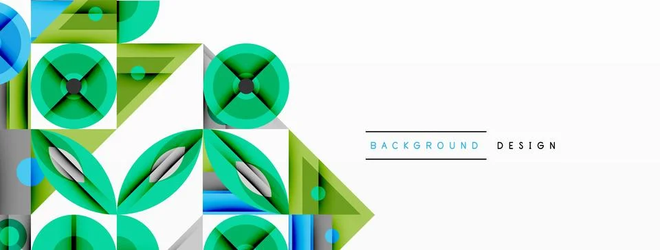 Geometric abstract composition with intersecting shapes, circles, triangles.. Stock Illustration