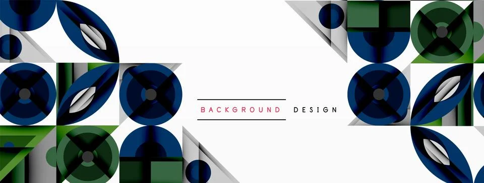 Geometric abstract composition with intersecting shapes, circles, triangles.. Stock Illustration