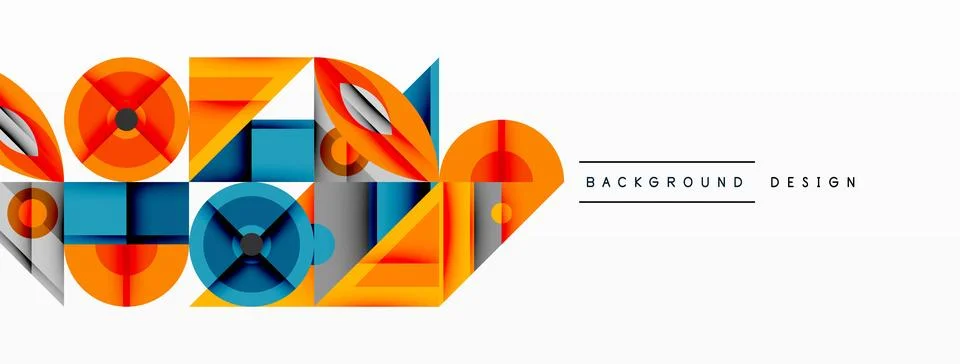 Geometric abstract composition with intersecting shapes, circles, triangles.. Stock Illustration