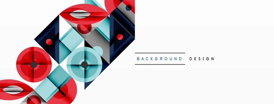 Geometric abstract composition with intersecting shapes, circles, triangles.. Stock Illustration