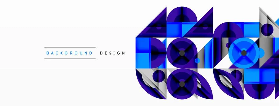 Geometric abstract composition with intersecting shapes, circles, triangles, and Stock Illustration