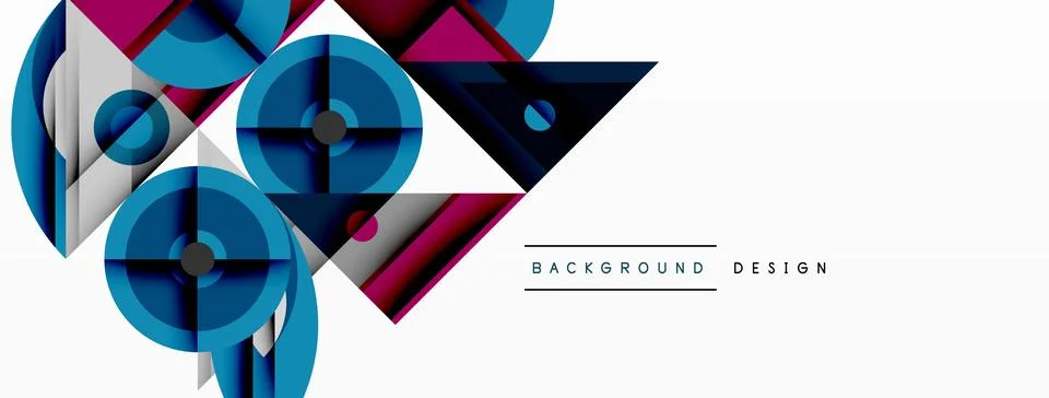 Geometric abstract composition with intersecting shapes, circles, triangles, and Stock Illustration
