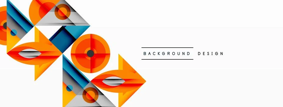 Geometric abstract composition with intersecting shapes, circles, triangles, and Stock Illustration