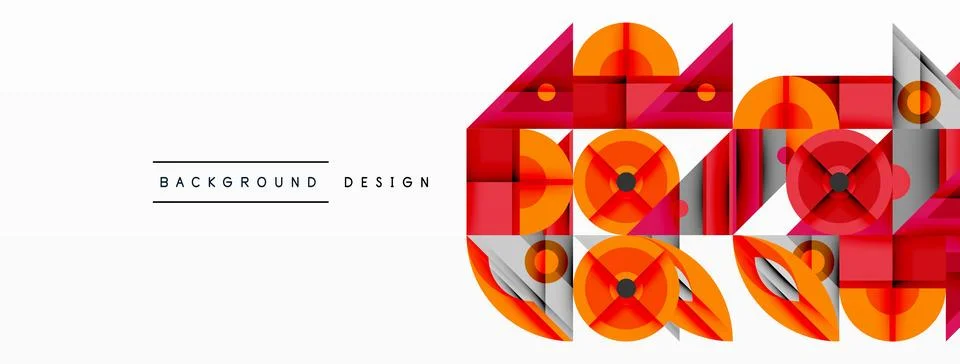 Geometric abstract composition with intersecting shapes, circles, triangles, and Stock Illustration