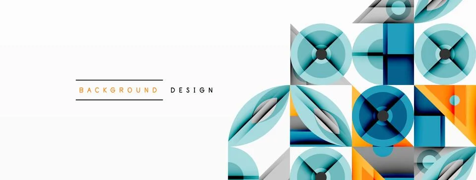 Geometric abstract composition with intersecting shapes, circles, triangles, and Stock Illustration