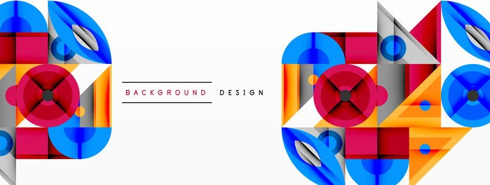 Geometric abstract composition with intersecting shapes, circles, triangles, and Stock Illustration