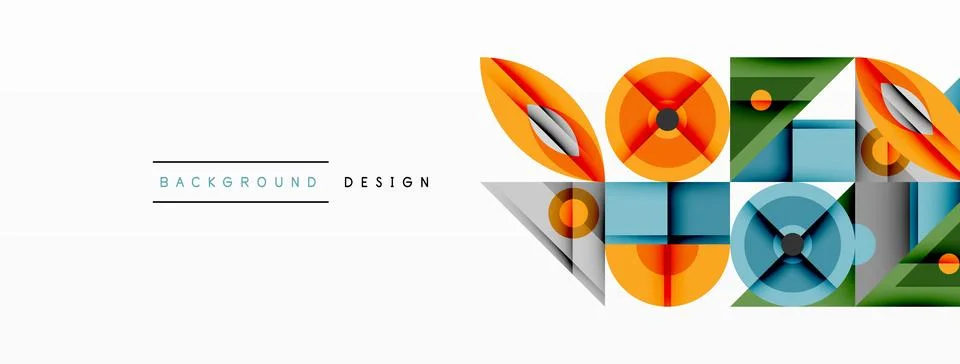 Geometric abstract composition with intersecting shapes, circles, triangles, and Stock Illustration