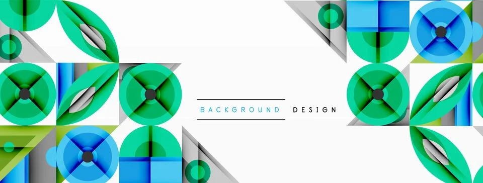 Geometric abstract composition with intersecting shapes, circles, triangles, and 스톡 일러스트