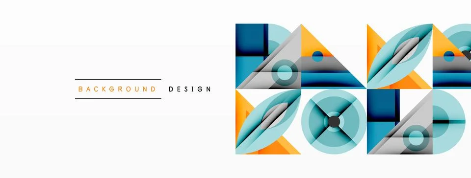 Geometric abstract composition with intersecting shapes, circles, triangles, and Stock Illustration