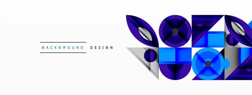 Geometric abstract composition with intersecting shapes, circles, triangles, and Stock Illustration