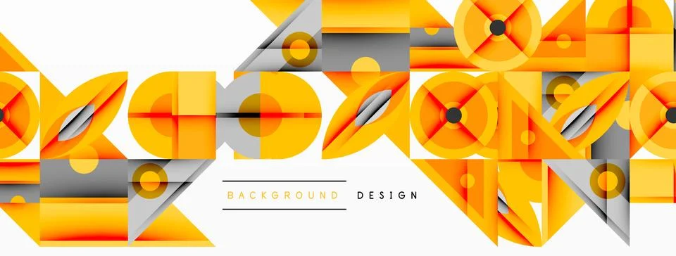 Geometric abstract composition with intersecting shapes, circles, triangles, and Stock Illustration