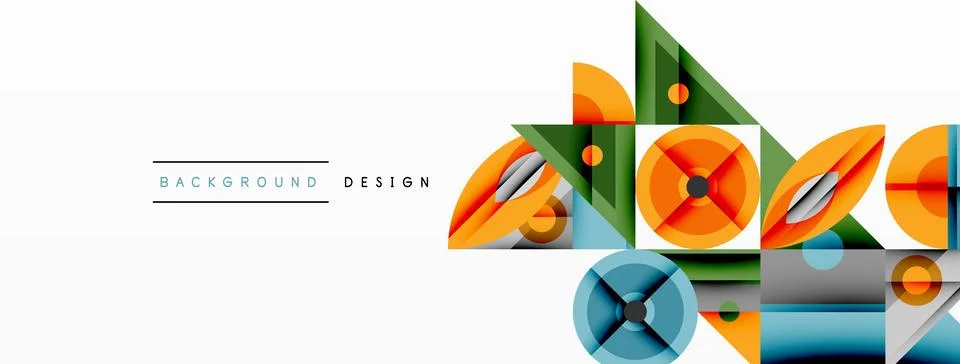 Geometric abstract composition with intersecting shapes, circles, triangles.. Stock Illustration