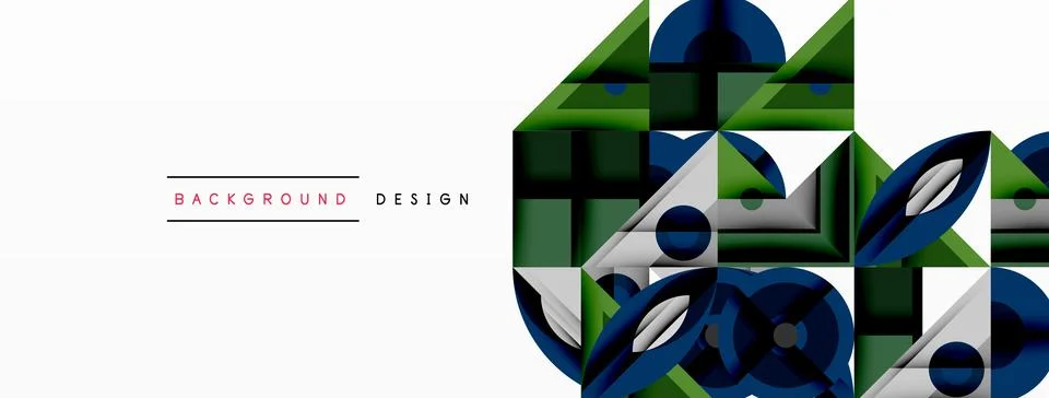 Geometric abstract composition with intersecting shapes, circles, triangles.. Stock Illustration