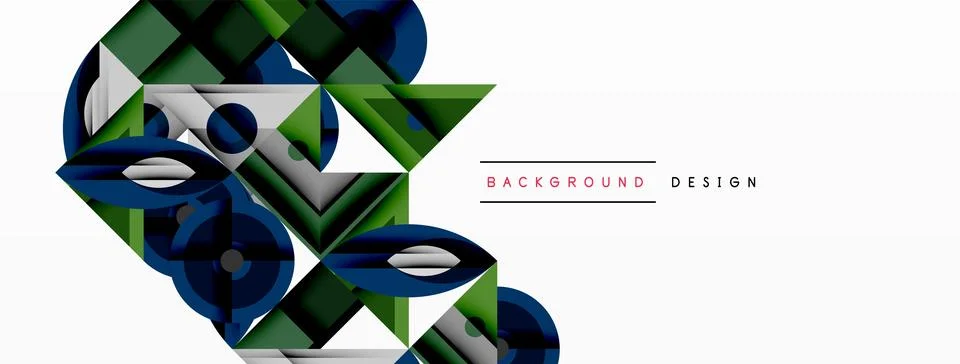 Geometric abstract composition with intersecting shapes, circles, triangles, and Stock Illustration