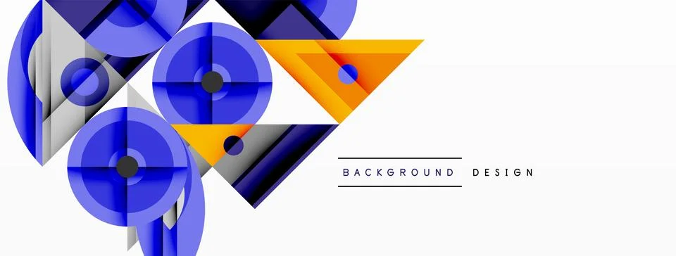 Geometric abstract composition with intersecting shapes, circles, triangles, and Stock Illustration