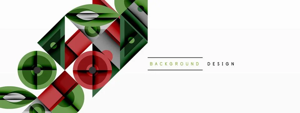 Geometric abstract composition with intersecting shapes, circles, triangles, and Stock Illustration