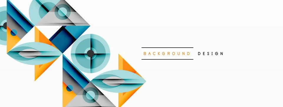 Geometric abstract composition with intersecting shapes, circles, triangles, and Stock Illustration