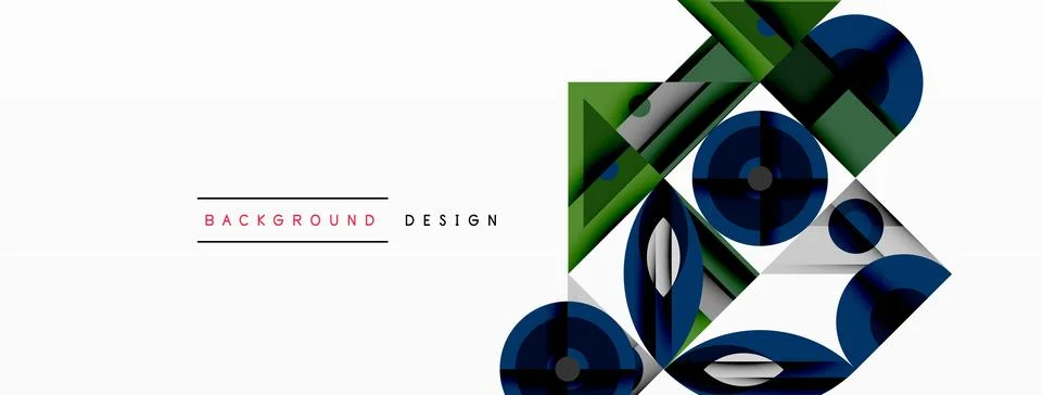 Geometric abstract composition with intersecting shapes, circles, triangles, and 스톡 일러스트