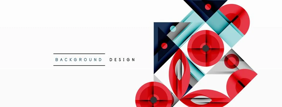 Geometric abstract composition with intersecting shapes, circles, triangles, and Stock Illustration