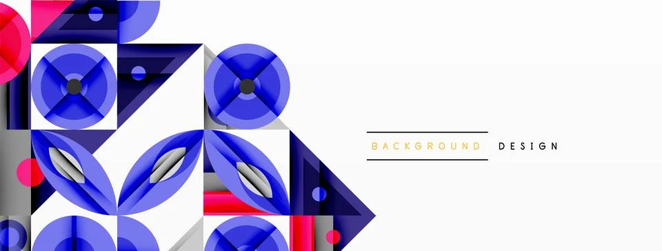 Geometric abstract composition with intersecting shapes, circles, triangles, and Stock Illustration