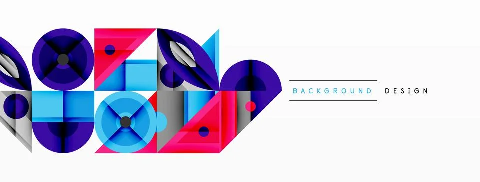 Geometric abstract composition with intersecting shapes, circles, triangles, and Stock Illustration